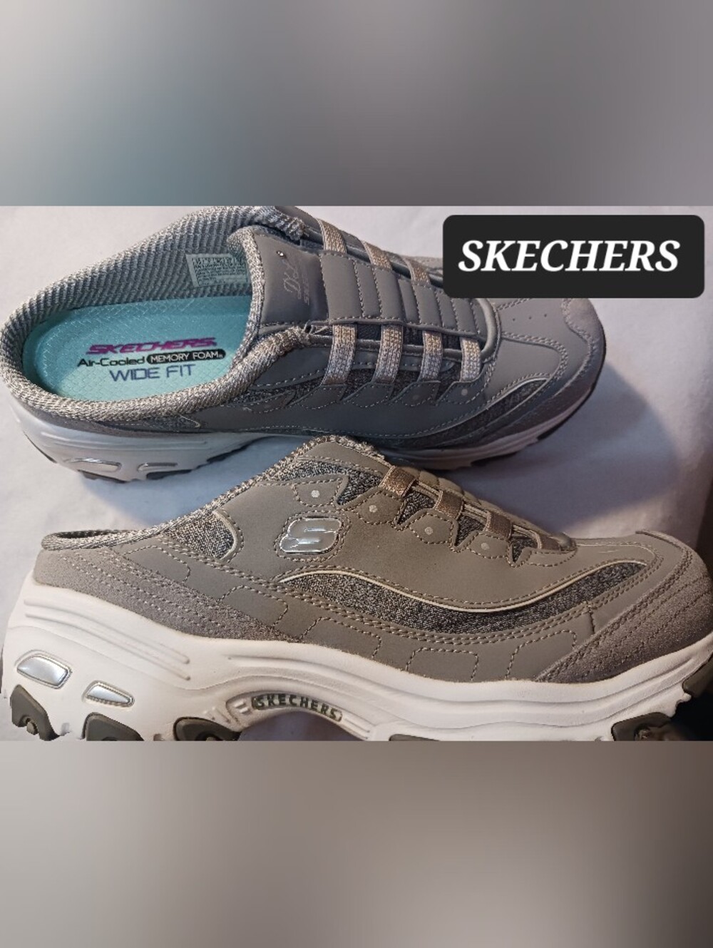 SKECHERS D'LITES Slip Ons Shoe Womens Size 10 Memory Foam WIDE FIT